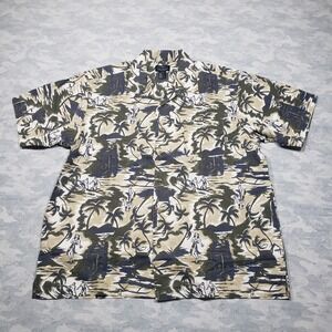 Pacific Coast Highway Hawaiian Shirt Mens Large Brown Hula Girl Print Short...